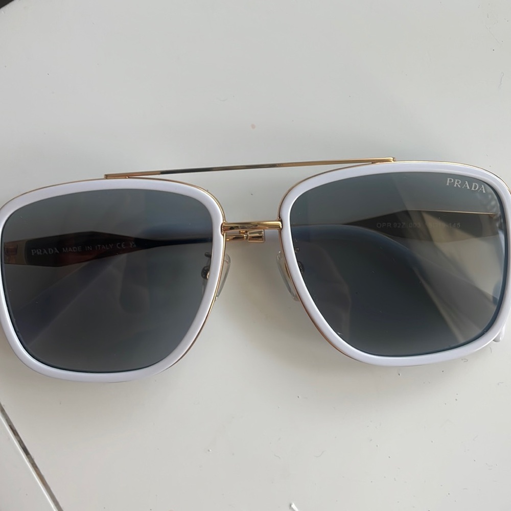 White & Gold Large Prada Sunglasses